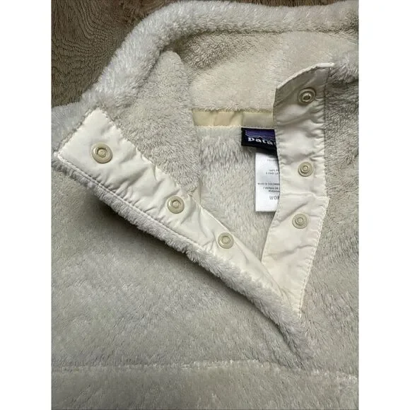 Patagonia Snap T Monkey Fleece Fuzzy Pullover Womens Size Medium Solid Off White - Picture 8 of 8